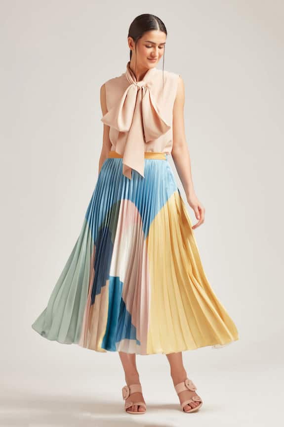 Pankaj & Nidhi Multi Color Pleated Midi Skirt 0