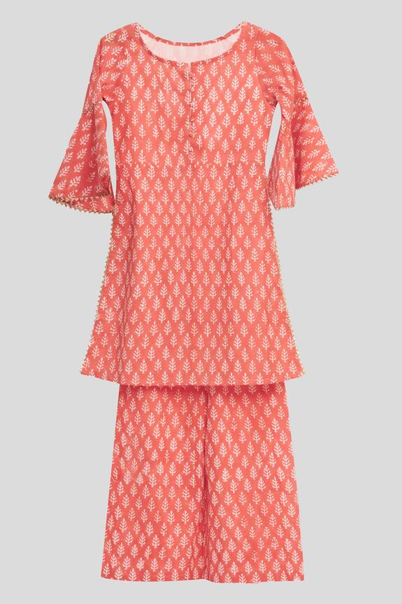 Banana Bee Peach Printed Cotton Kurta Set For Girls 0