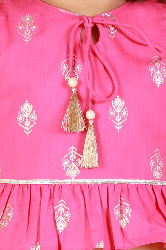 Lil Drama Pink Floral Print Lehenga And Choli Set For Girls 6