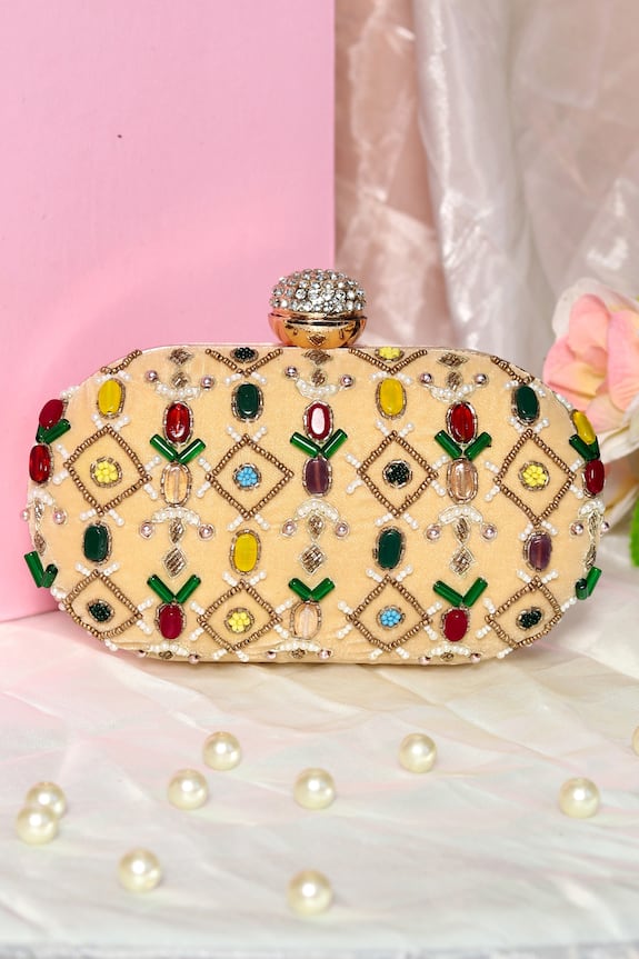 Buy NR by Nidhi Rathi Navratna Oval Clutch Bag Online | Aza Fashions