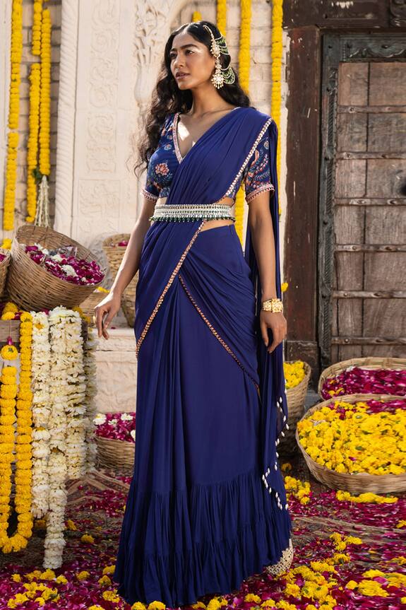 Chhavvi Aggarwal Blue Pre-draped Saree Set 3