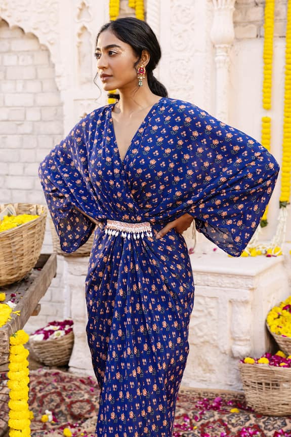 Chhavvi Aggarwal Blue Crepe Floral Print Maxi Dress 4
