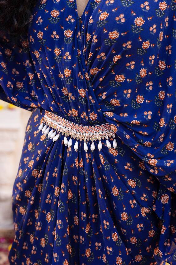 Chhavvi Aggarwal Blue Crepe Floral Print Maxi Dress 5