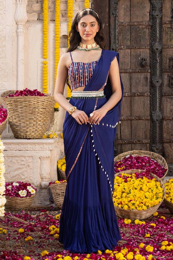 Chhavvi Aggarwal Blue Georgette Pre-draped Saree Set 1