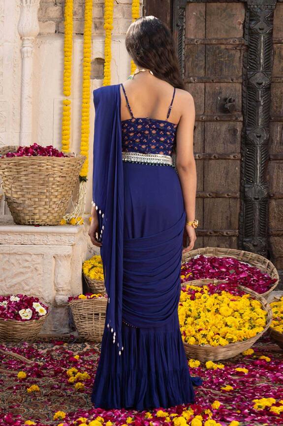 Chhavvi Aggarwal Blue Georgette Pre-draped Saree Set 2