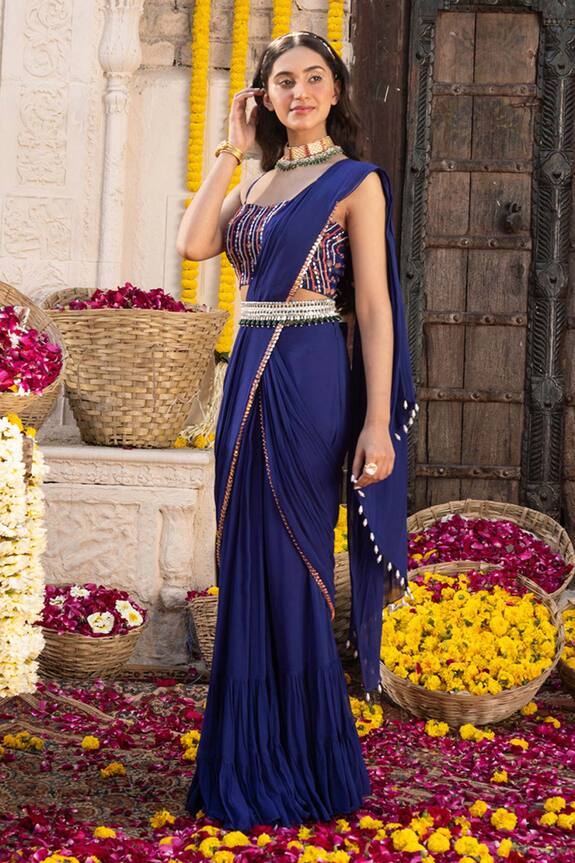 Chhavvi Aggarwal Blue Georgette Pre-draped Saree Set 3