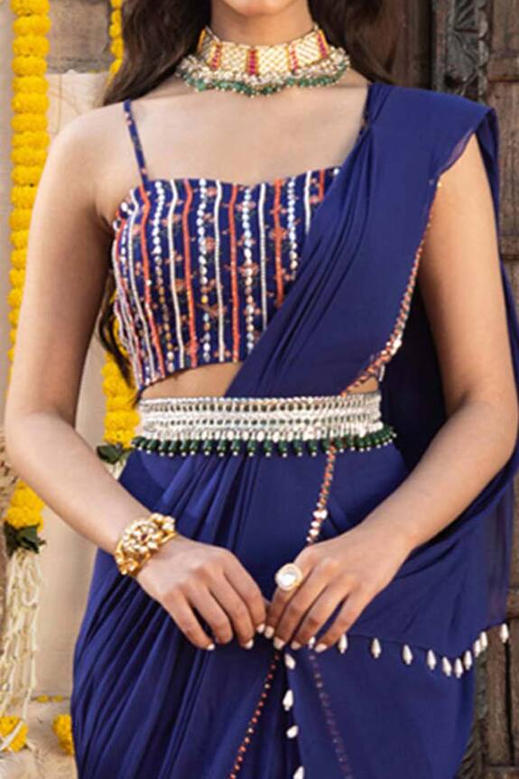 Chhavvi Aggarwal Blue Georgette Pre-draped Saree Set 5