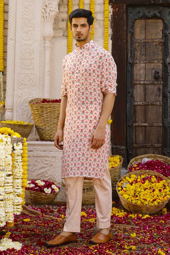 Chhavvi Aggarwal Peach Crepe Floral Print Kurta And Pant Set 3
