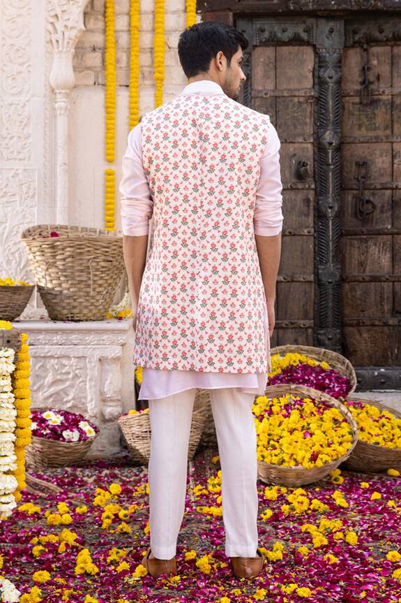Chhavvi Aggarwal Peach Crepe Floral Print Jacket And Kurta Set 2
