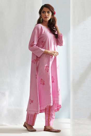 Candy Barbie Pink Satin Glazed Chanderi Kurta set