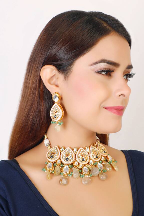 Chhavi's Jewels Kundan Teardrop Choker Jewellery Set 0