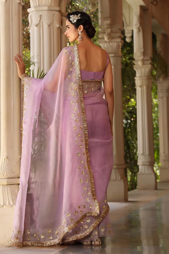 Shop_Charu Makkar_Purple Pure Silk Organza Saree_at_Aza_Fashions
