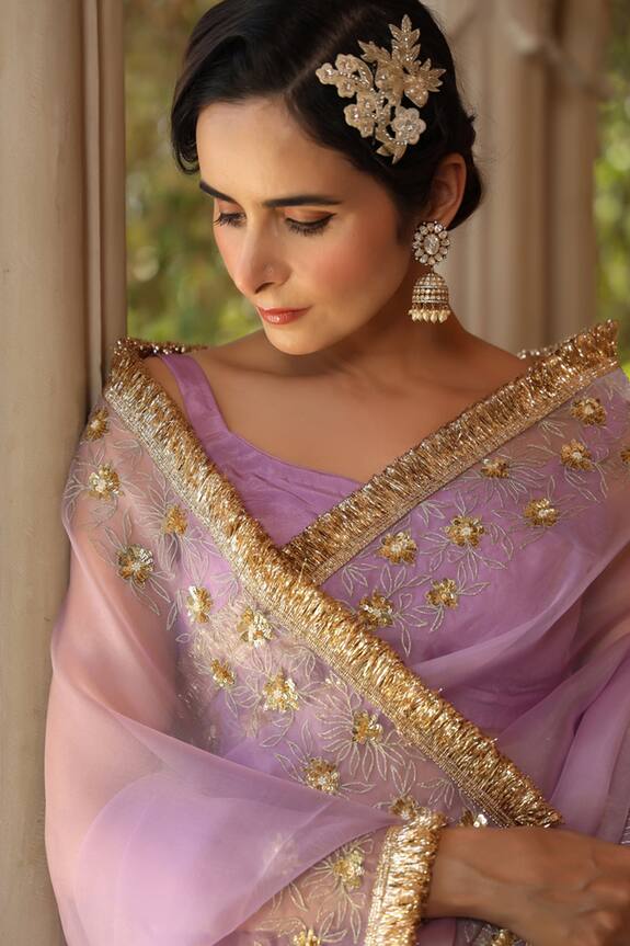 Charu Makkar_Purple Pure Silk Organza Saree_at_Aza_Fashions