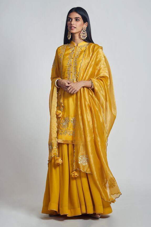 Sheetal Batra Yellow Habutai Silk Nasira Kurta Gharara Set 0