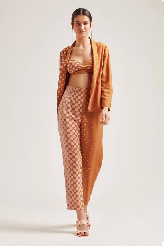 Pankaj & Nidhi Orange Polyester Printed Blazer And Pant Set 0