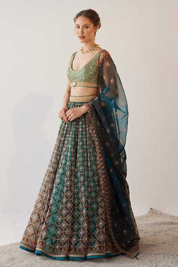 Cedar and Pine Queen's Blue lehenga