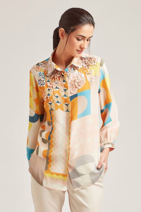 Pankaj & Nidhi Multi Color Silk Printed Shirt 0