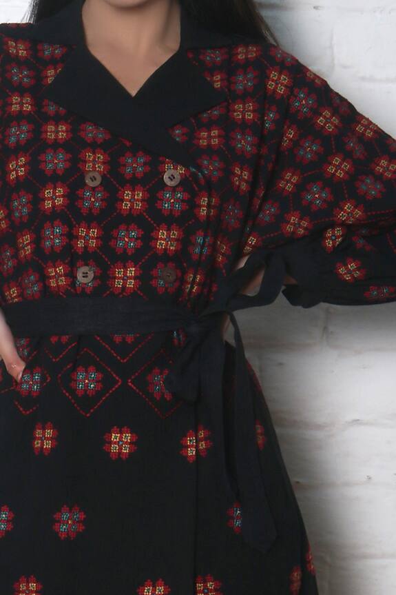 Chandrima Black Kala Cotton Embroidered Jacket Dress 3