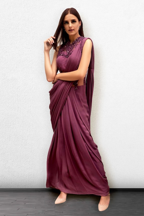 Jade By Ashima Purple Draped Saree Gown 3