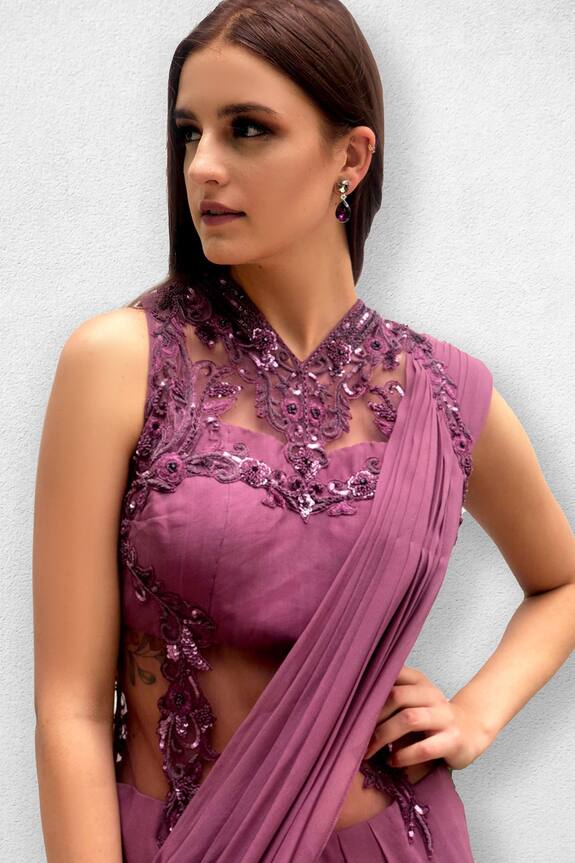 Jade By Ashima Purple Draped Saree Gown 5