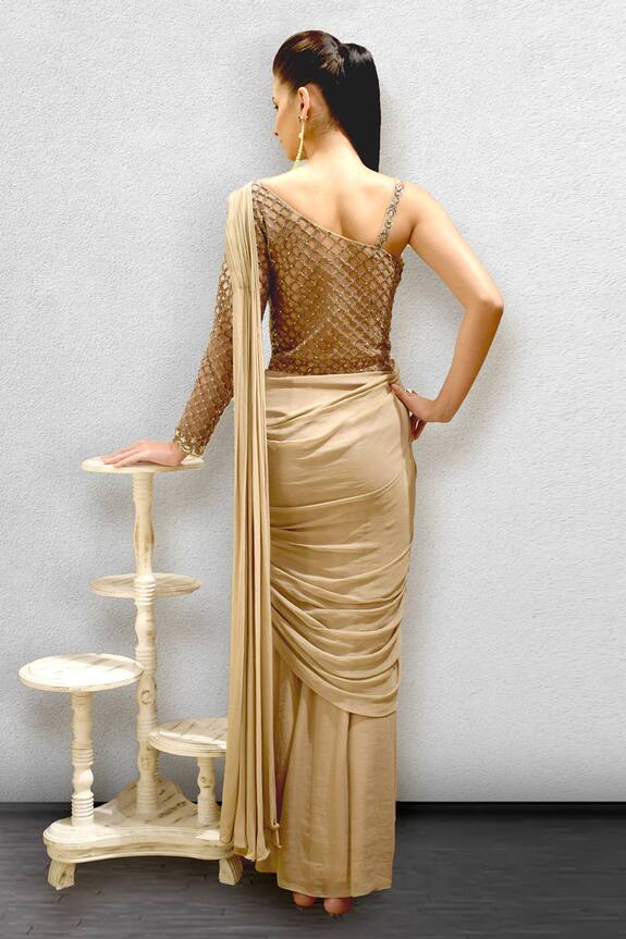 Jade By Ashima Beige Draped Saree Gown 2
