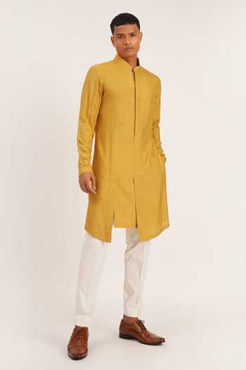 Cotton Silk Asymmetric Kurta With Trousers