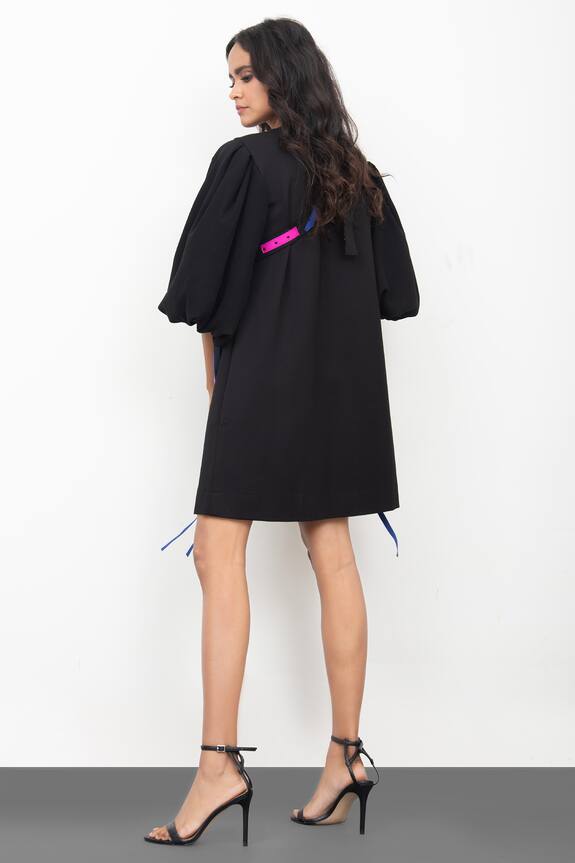 Deepika Arora Black Ponte Roma Shift Puff Sleeve Dress With Bag 2