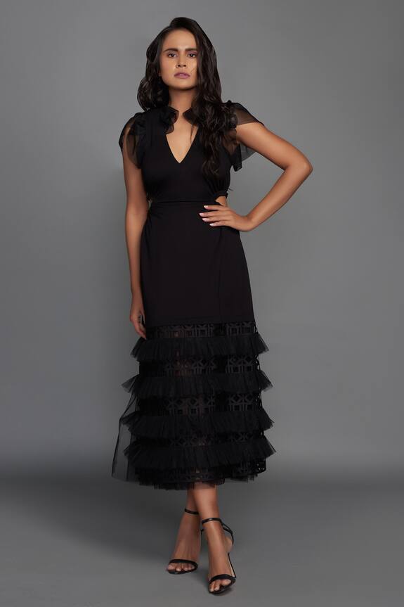 Deepika Arora Ponte Roma Black Layered Dress 1