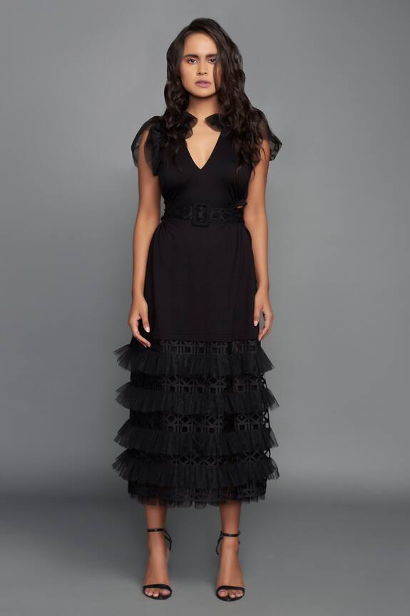 Deepika Arora Ponte Roma Black Layered Dress 4