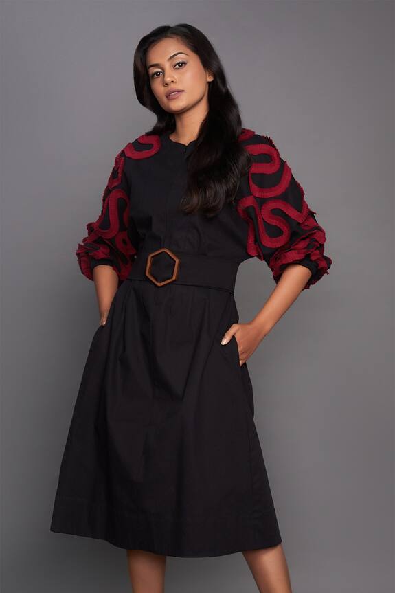 Deepika Arora Black Cotton Midi Dress With Belt 1