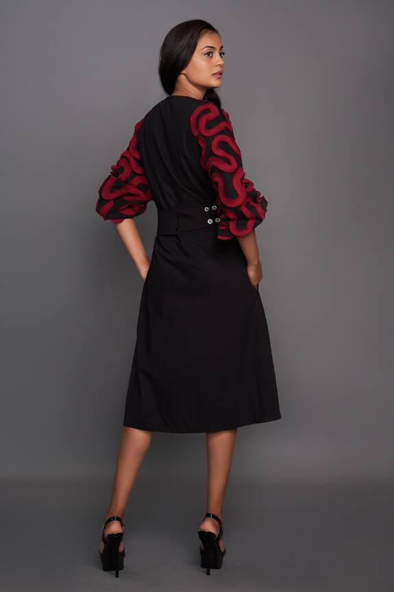 Deepika Arora Black Cotton Midi Dress With Belt 2