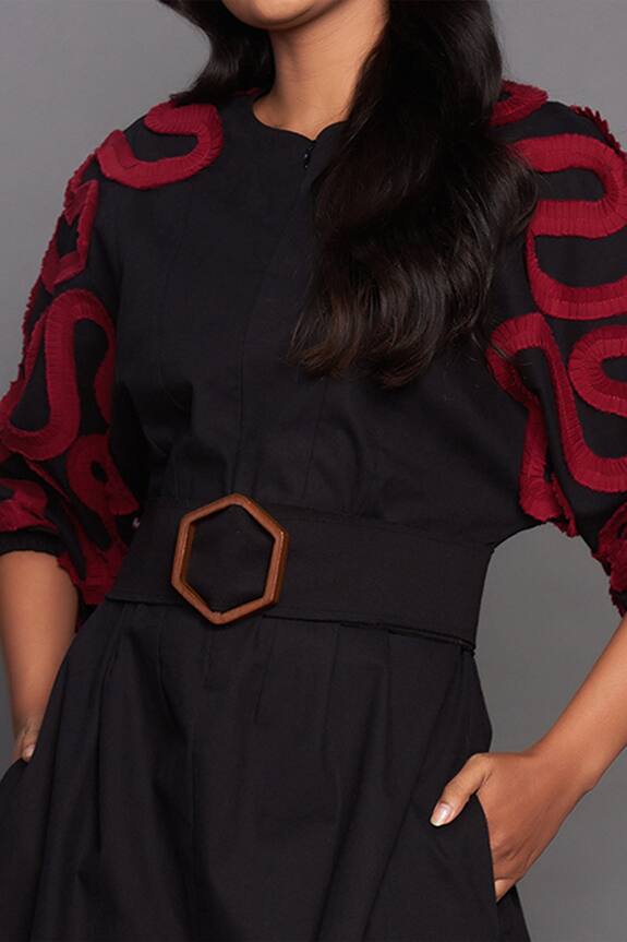 Deepika Arora Black Cotton Midi Dress With Belt 5