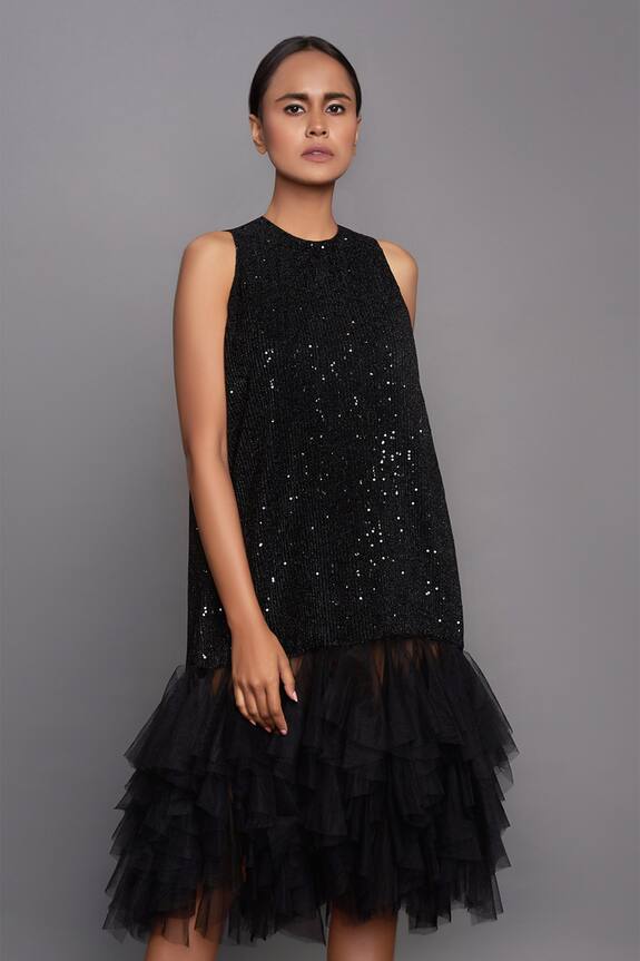 Deepika Arora Black Net Sequins Midi Dress 3
