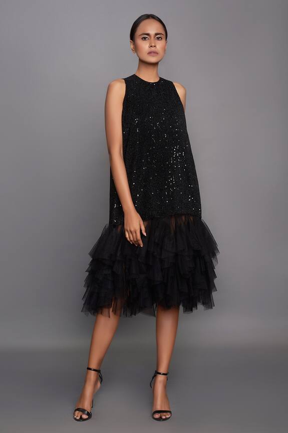 Deepika Arora Black Net Sequins Midi Dress 1