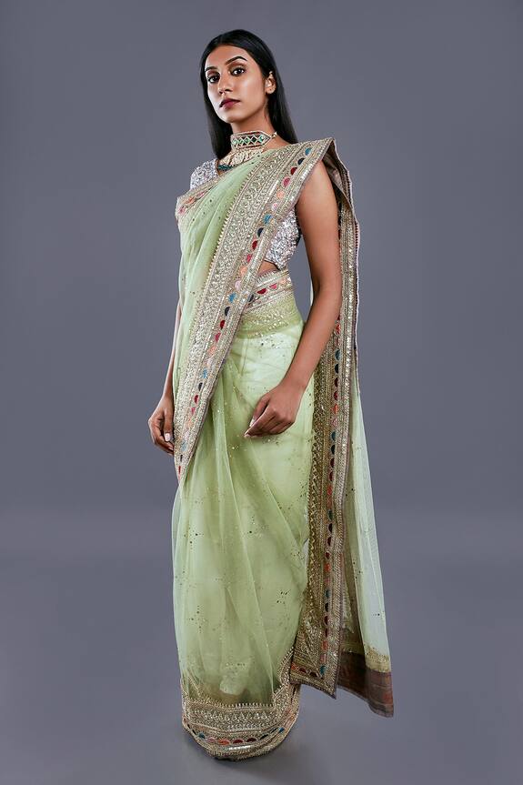 Divya Kanakia Green Net Saree With Sequin Blouse 3