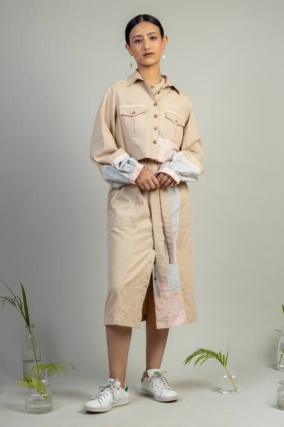 Doodlage Beige Upcycled Cotton Janet Cropped Jacket And Dress Set 0