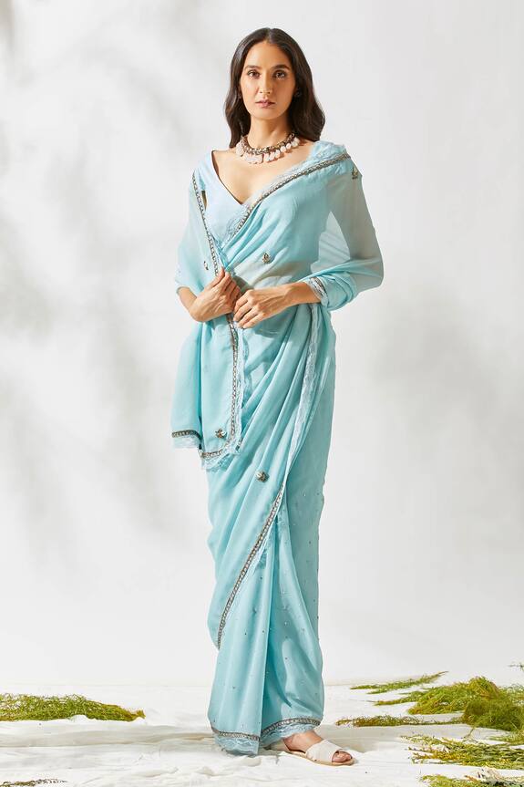 Devyani Mehrotra Blue Embroidered Georgette Saree 1