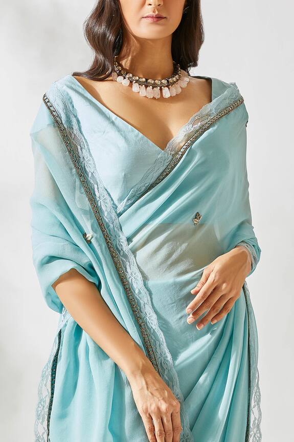Devyani Mehrotra Blue Embroidered Georgette Saree 5