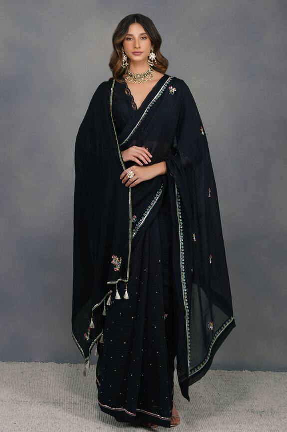 Devyani Mehrotra Black Chanderi Embroidered Saree 0