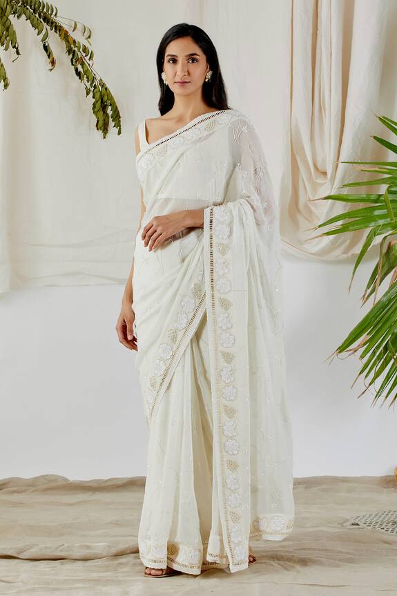 Devyani Mehrotra White Embroidered Georgette Saree 3