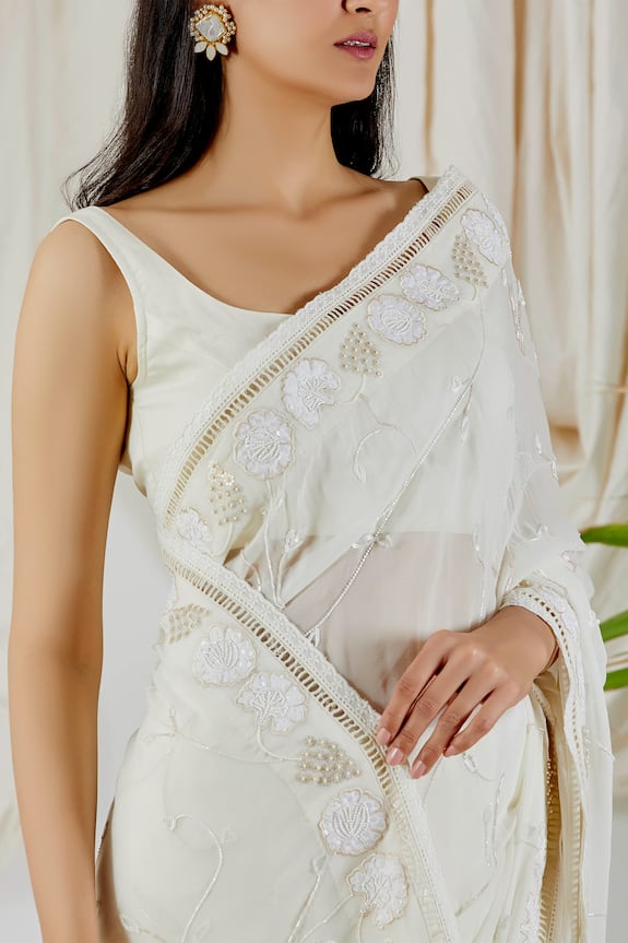 Devyani Mehrotra White Embroidered Georgette Saree 4