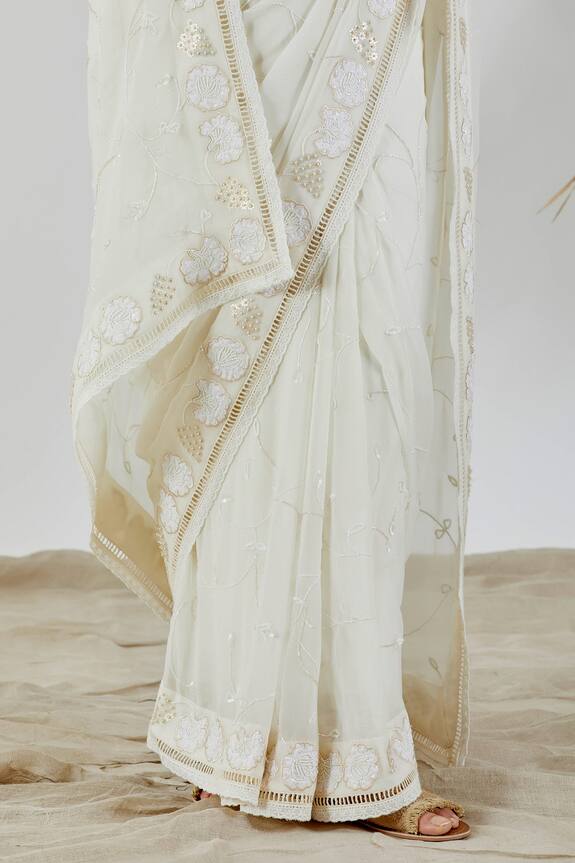 Devyani Mehrotra White Embroidered Georgette Saree 5