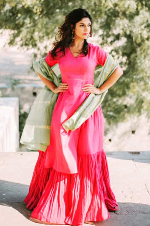 Buy Dot Pink Cotton Sharara Set Online | Aza Fashions