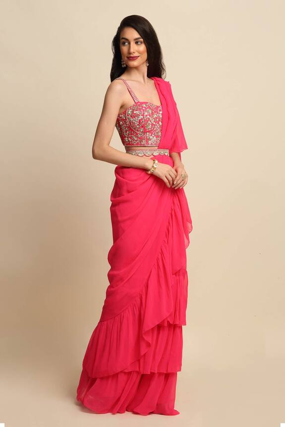 Daddy's Princess Pink Shantoon Georgette Ruffle Saree With Blouse 3