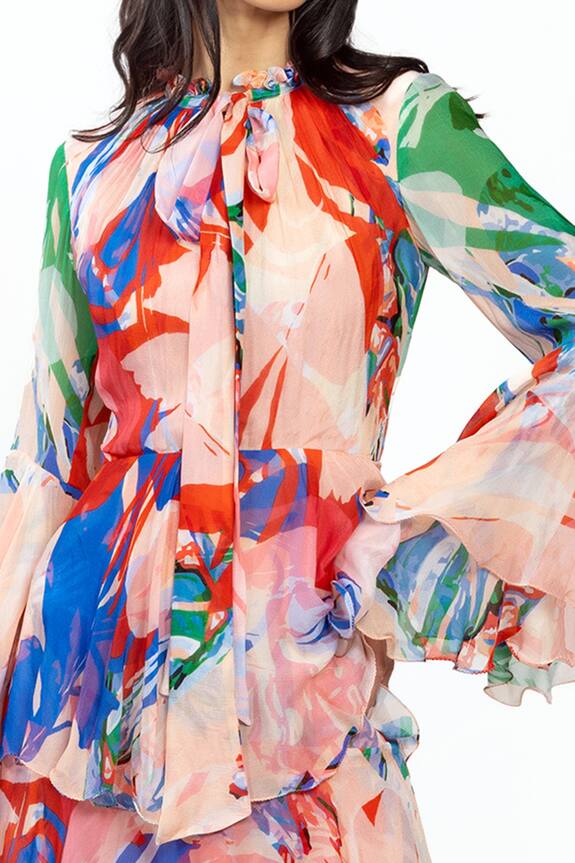 Mandira Wirk Beige Chiffon Abstract Print Long Dress 5