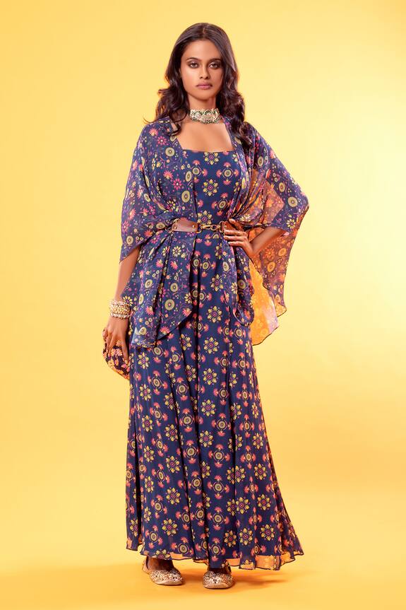 Buy DiyaRajvvir Blue Printed Jumpsuit With Jacket Online