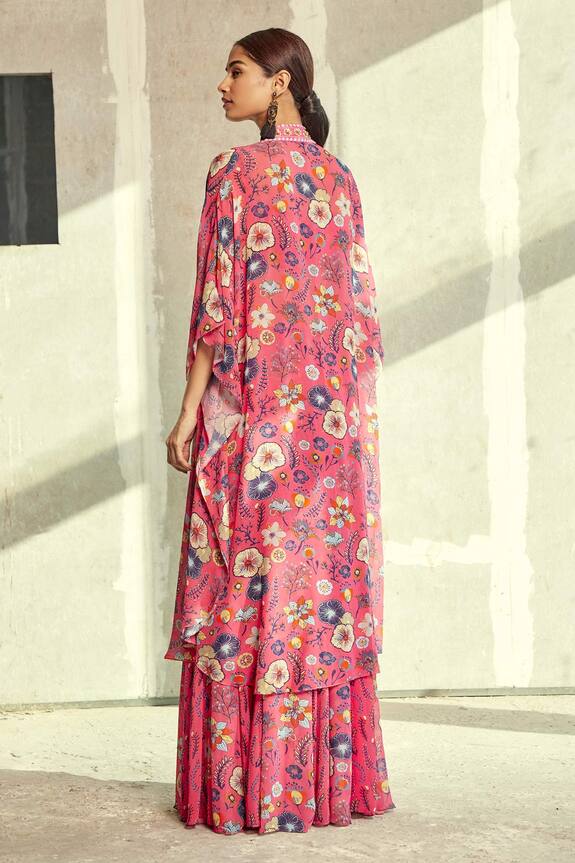 DiyaRajvvir Pink Georgette Floral Print Skirt Set With Jacket 2