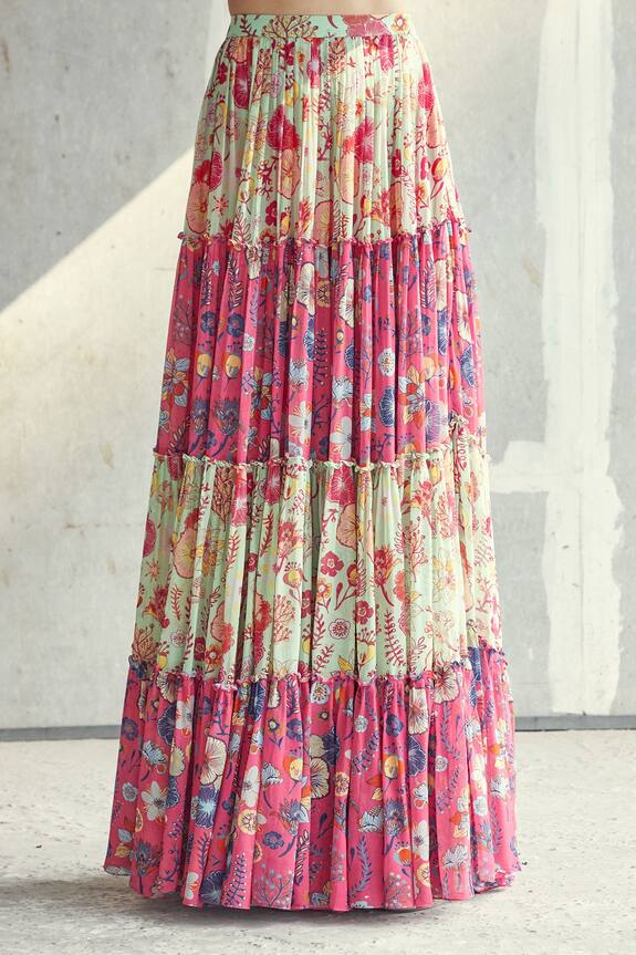 DiyaRajvvir Pink Modal Printed Tiered Skirt With Blouse 6