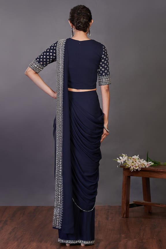 Onaya Georgette Pre-draped Saree And Mirror Embroidered Blouse 2
