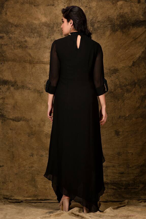 Ariyana Couture Black Viscose Georgette Asymmetric Maxi Dress 2